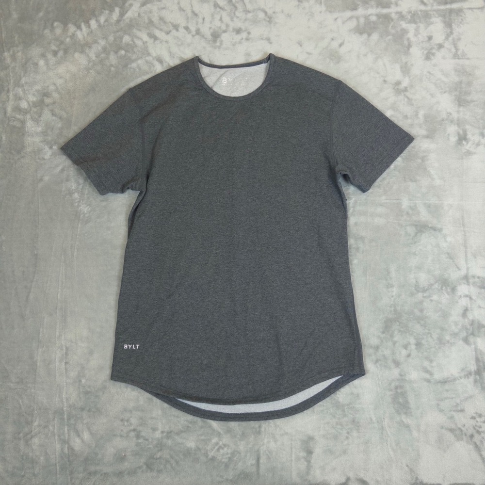 BYLT Drop Cut Lux Shirt Mens Medium Gray Short Sleeve Curved Hem Premium Tee